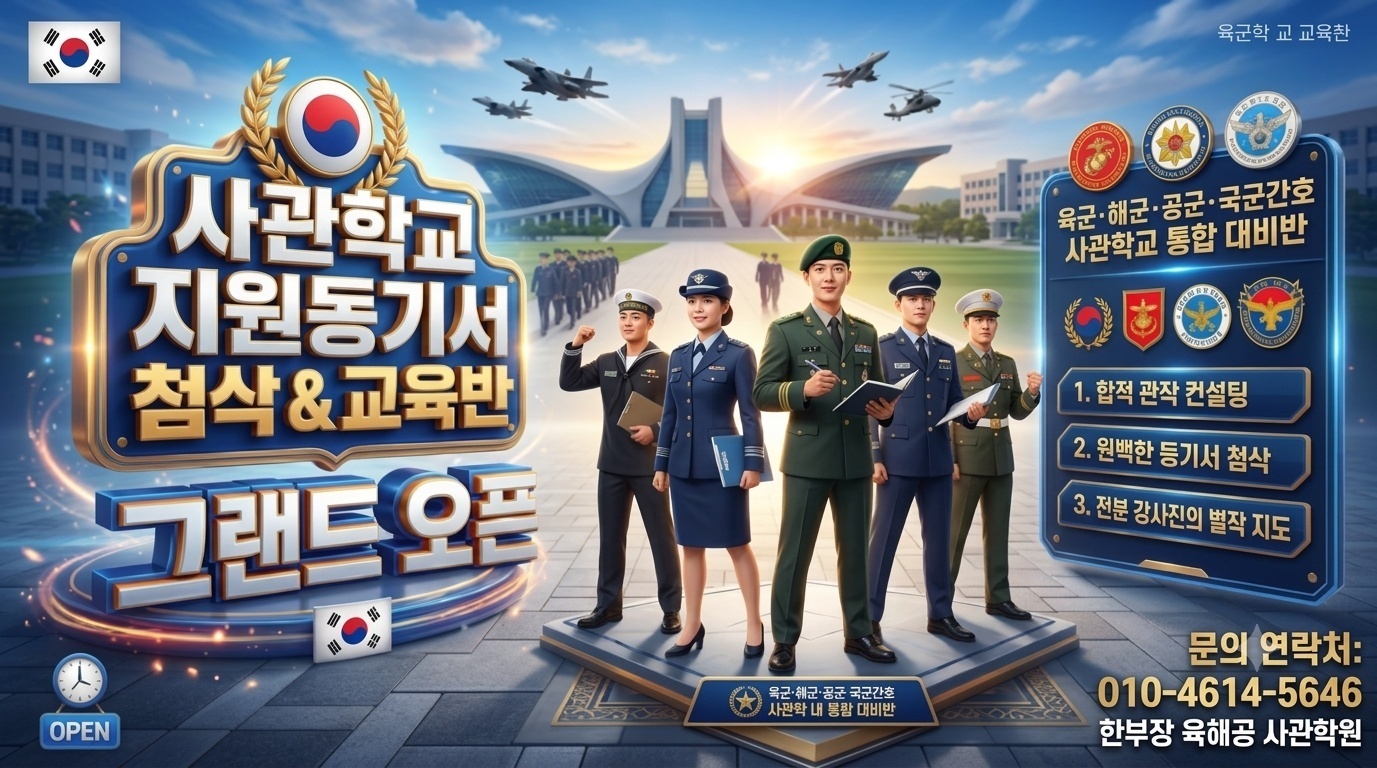 한부장 육해공 사관학원 그랜드 오픈 — 사관학교 지원동기서 첨삭 & 교육반